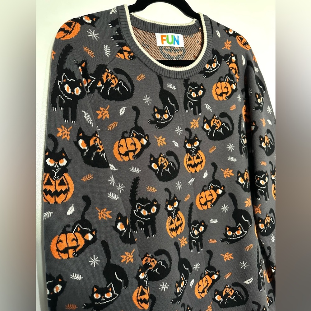 Black Cat and Jack-o’-lantern Halloween Sweater NWOT Large - Picture 6 of 10